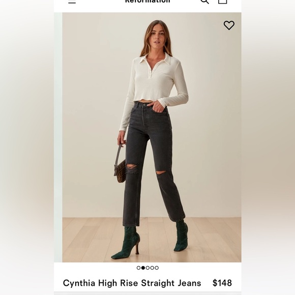 Reformation Cynthia High Rise Straight Jeans Black Ripped Size 27 - Picture 5 of 14